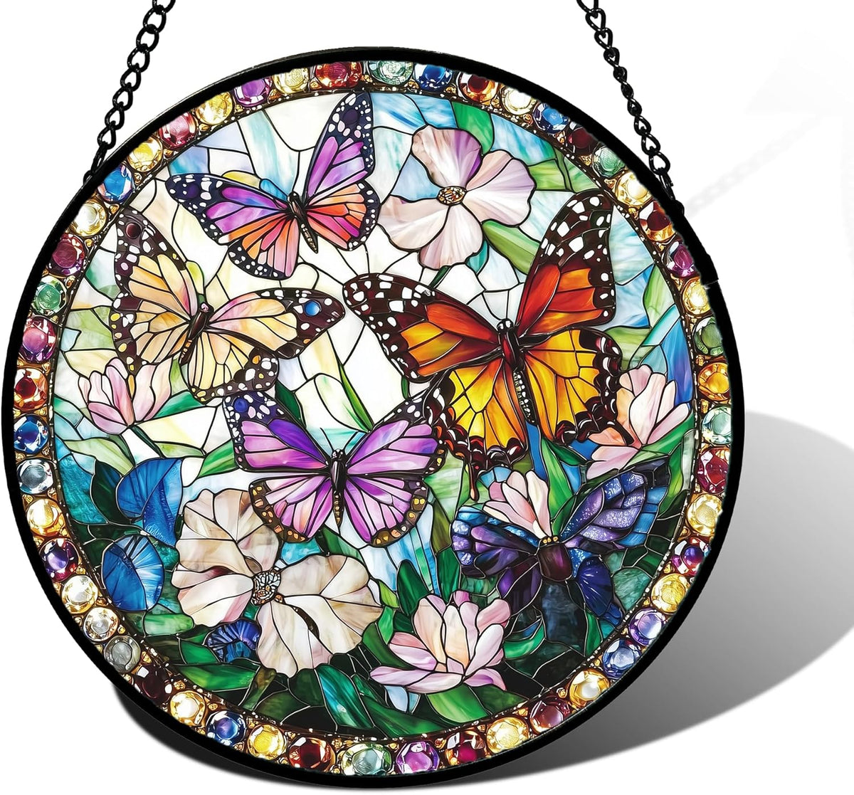 Stained Glass Window Hanging, Colorful Butterfly Suncatcher for Doors Home Sun Catchers Decoration