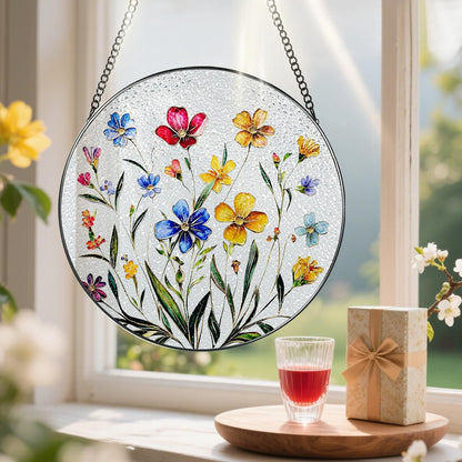 Wildflower Stained Glass Suncatcher, Stained Glass Window Hanging, 8 Inch Wildflower Window Decor