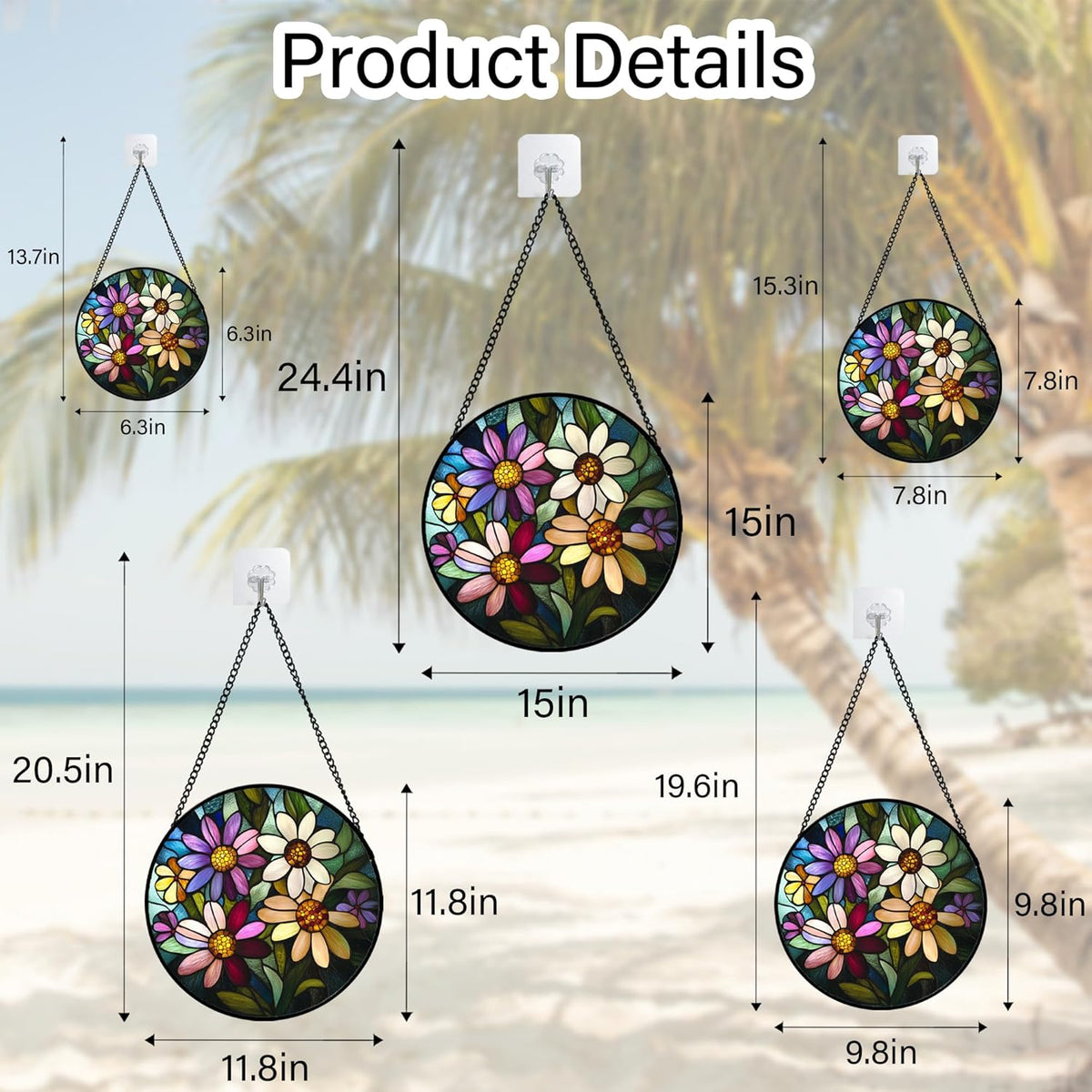 Stained Glass Window Hanging - Colorful Daisies Suncatcher for Door Garden Patio Retro Flower Sun