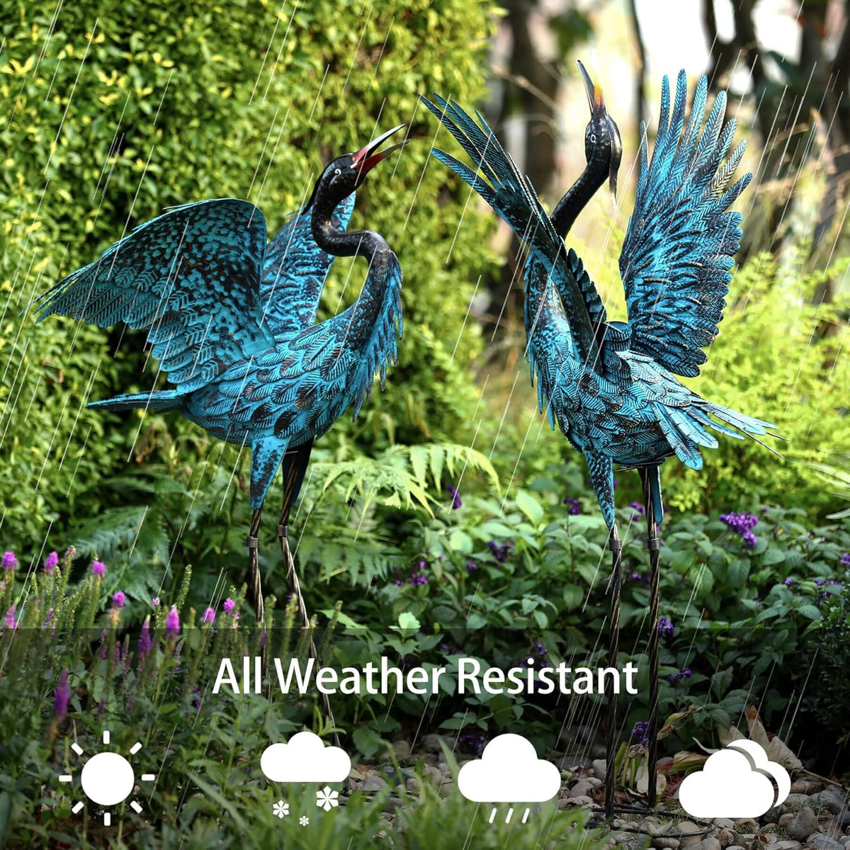 Natelf Garden Crane Sculptures & Statues, Blue Heron Decor Outdoor Large Bird Yard Art, Standing