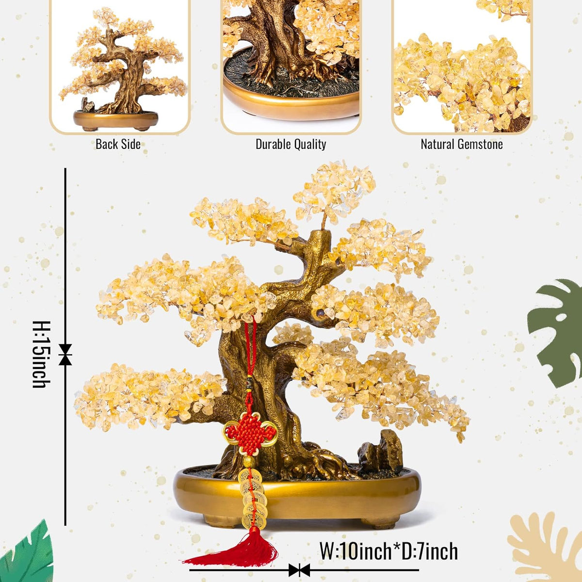 Natural Citrine Gemstone Crystal Bonsai Tree of Life Large Feng Shui Money Chakra Tree for Luck and
