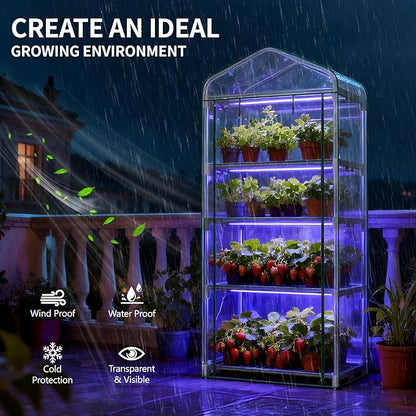Indoor Greenhouse with Grow Light, 4-Tier 27.6"x19"x63" Mini Greenhouse with Roll-Up Zippered PVC