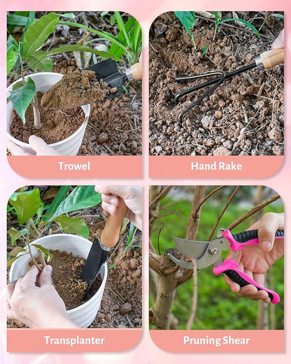 Pink Gardening Tools, Garden Tool Set for Women,5 Piece Womens Gardening Kit with Floral Garden
