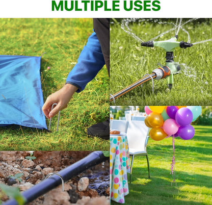 U Shape Garden Stakes 50 Packs 4 Inch 11 Gauge Irrigation Tubing Stakes, Heavy Duty Galvanized