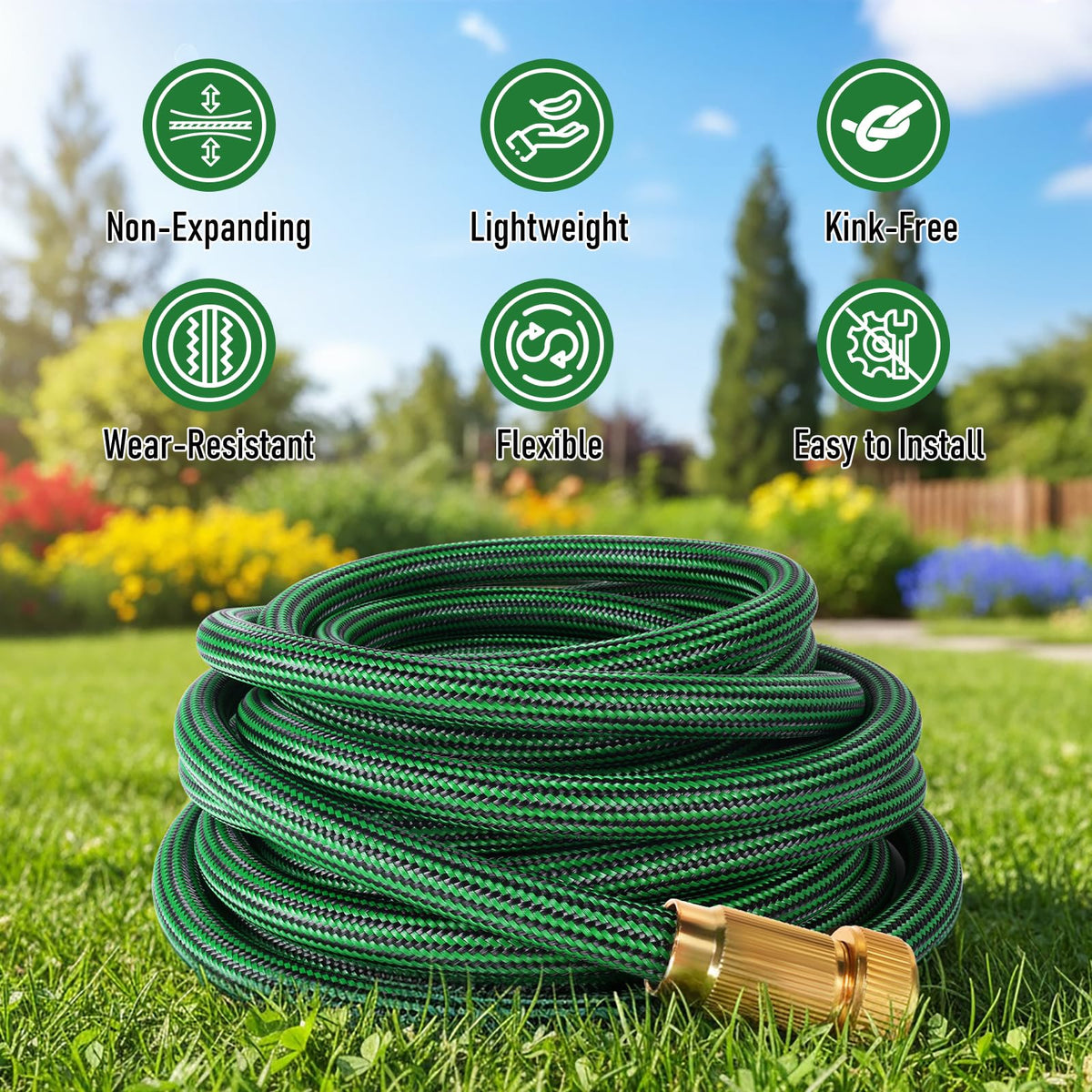 NON-EXPANDABLE Garden Hose 25 ft, Heavy Duty Flexible Water Hose, Kink Resistant Lightweight Hybrid