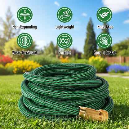NON-EXPANDABLE Garden Hose 25 ft, Heavy Duty Flexible Water Hose, Kink Resistant Lightweight Hybrid