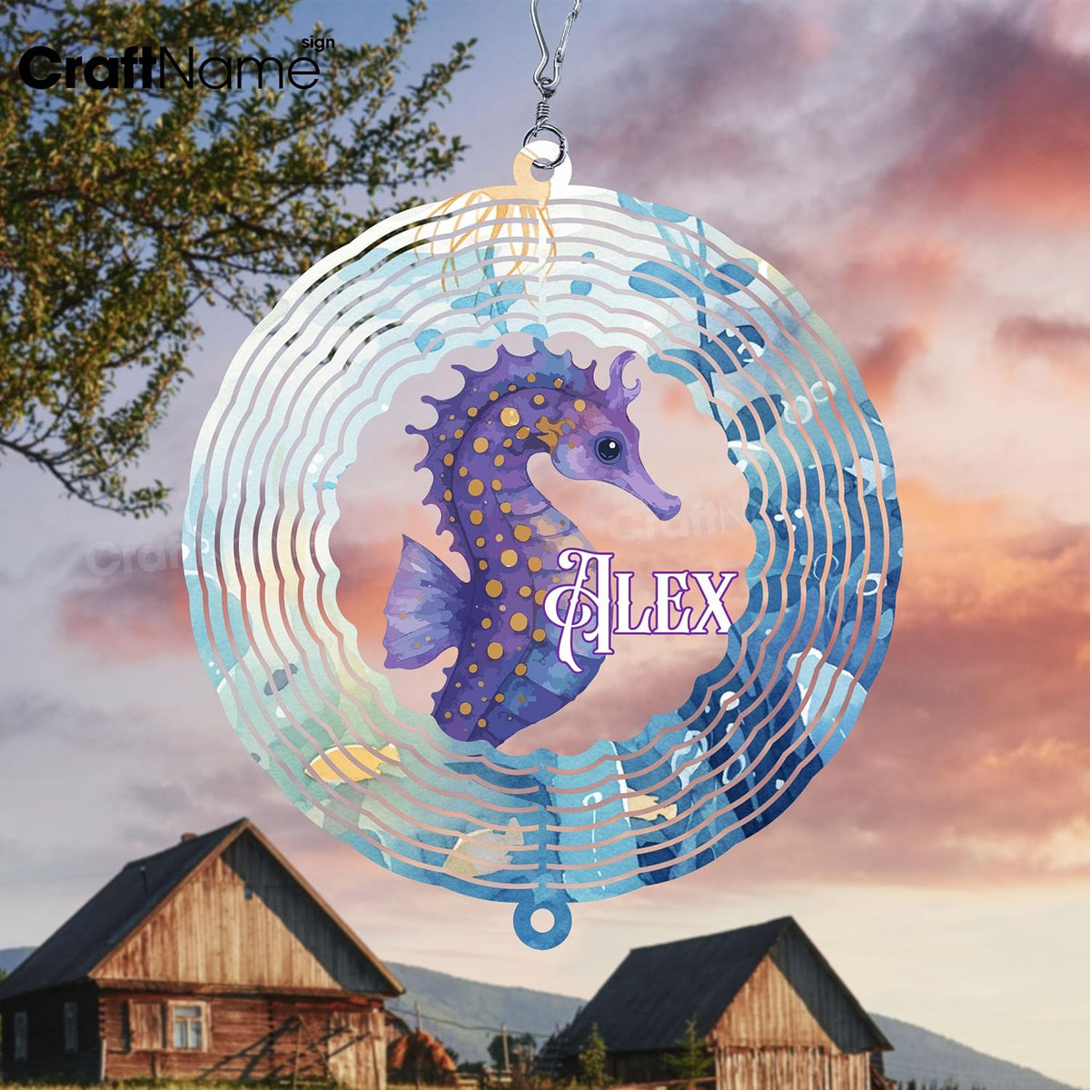 Personalized Hippocampus Wind Spinner 3D Stainless Steel, Hippocampus Garden Spinner Hanging