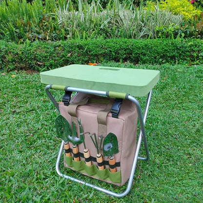Garden Folding Gardener Stool with Gardening Tools Insulation Garden Bags Plus 5 Garden Tools and