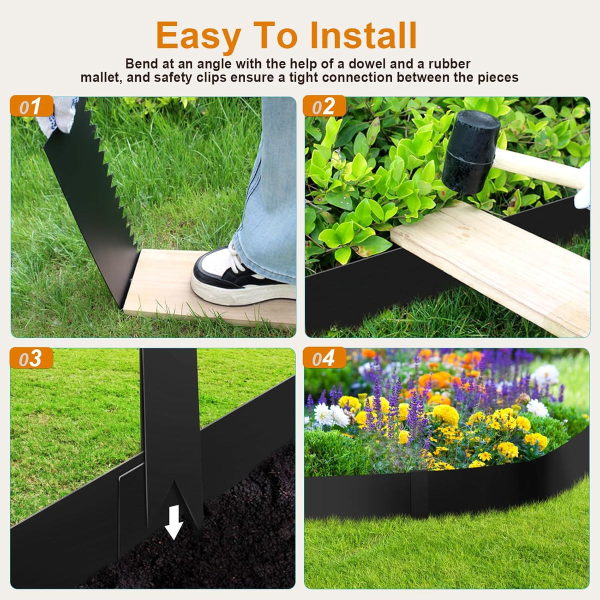 8 Inch Steel Landscape Edging,6 Pack Hammer in Edging for Landscaping, Metal Landscape Edging for