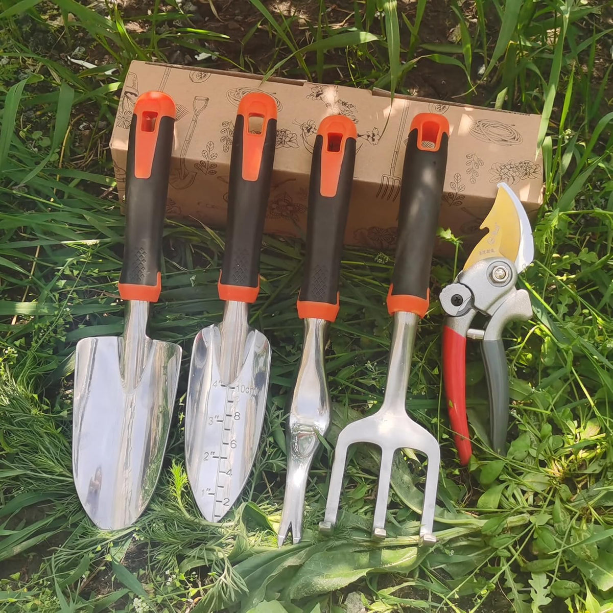 Garden Tools Set, 5 Piece Aluminum Hand Tool Kit with Ergonomic Handle, Heavy Duty Gardening Tools