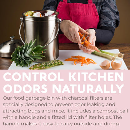 EPICA Countertop Compost Bin Kitchen | 1.3 Gallon | Odorless Composting Bin with Carbon Filters |