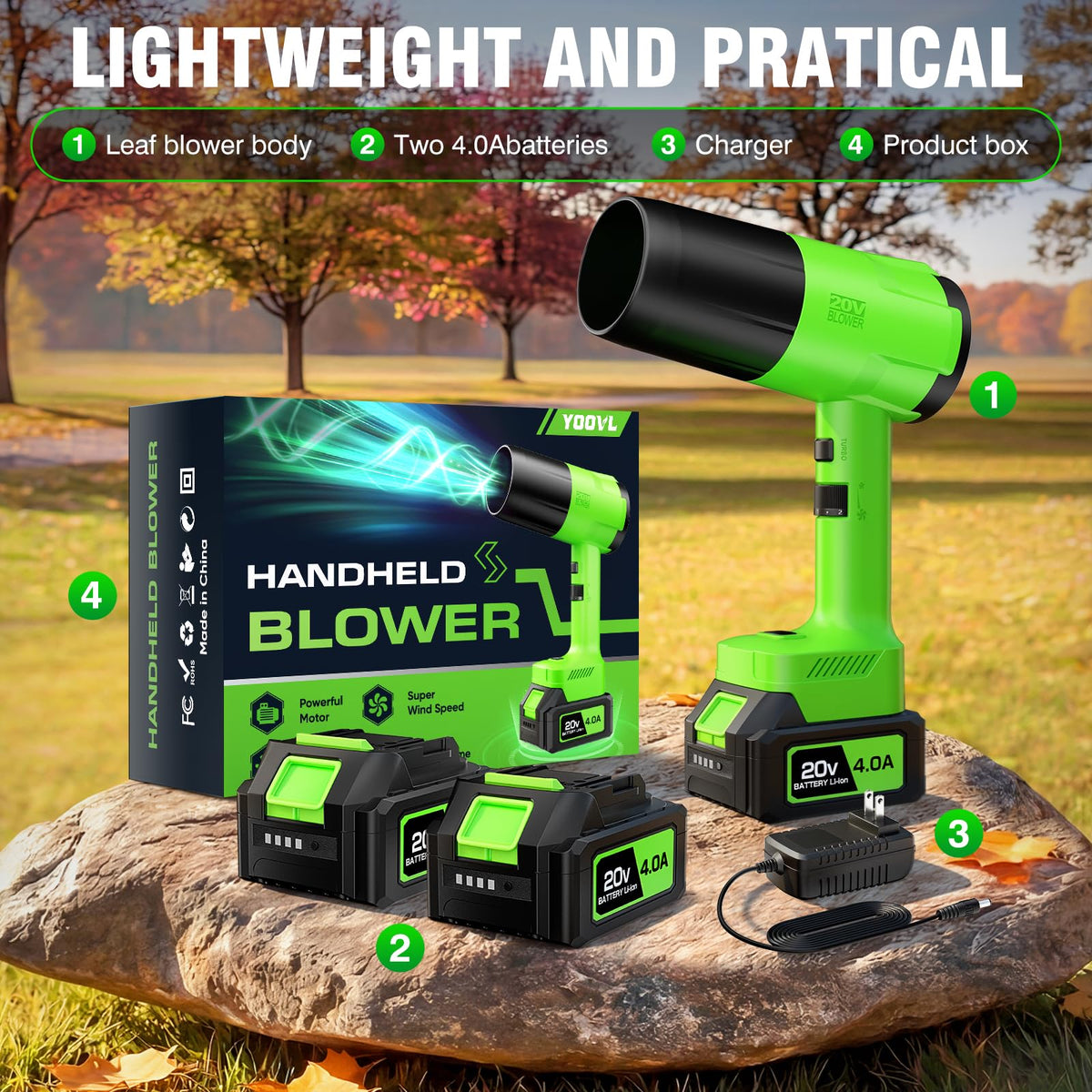 Leaf Blower Cordless, Handheld Leaf Blower with 2 X 4.0Ah Battery and Charger, Snow Blower with 6