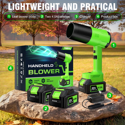 Leaf Blower Cordless, Handheld Leaf Blower with 2 X 4.0Ah Battery and Charger, Snow Blower with 6
