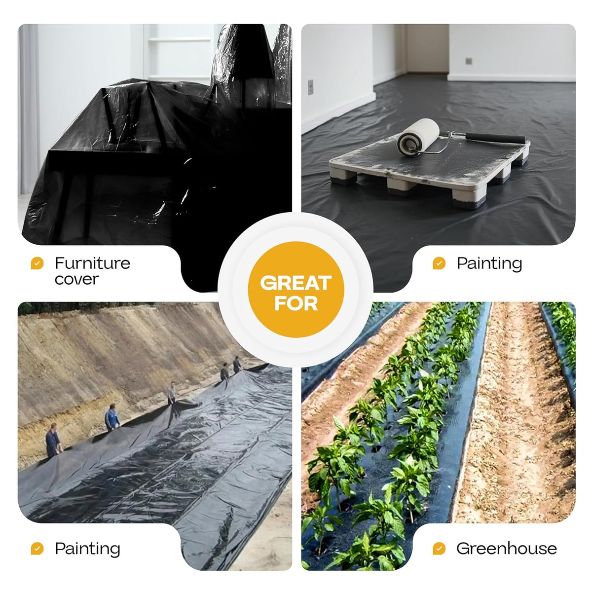 Black Construction Plastic Sheeting 6 mil, 10' x 100' (1000 sq. ft.) - Heavy Duty Plastic Cover for