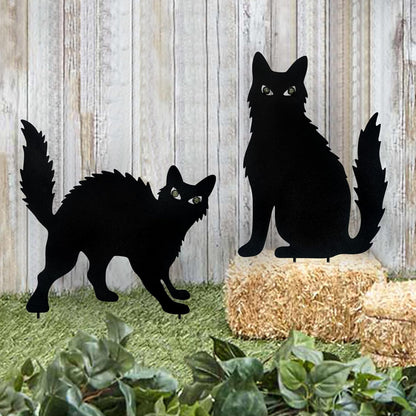 WAIU Halloween Metal Cat Yard Stakes Glow in The Dark Black Cat Silhouette Outdoor Decor for Garden