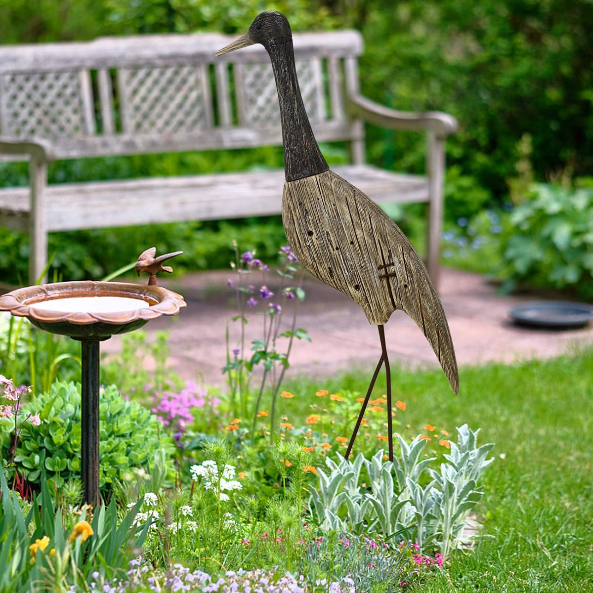 Morning View Wooden Crane Decor Wood Sea Birds Statue Bird Figurines Seabird Statue Standing Cranes