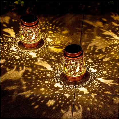 2 Pack Cat Outdoor Solar Hanging Lanterns Waterproof LED Solar Lights Metal Decorative Lanterns for