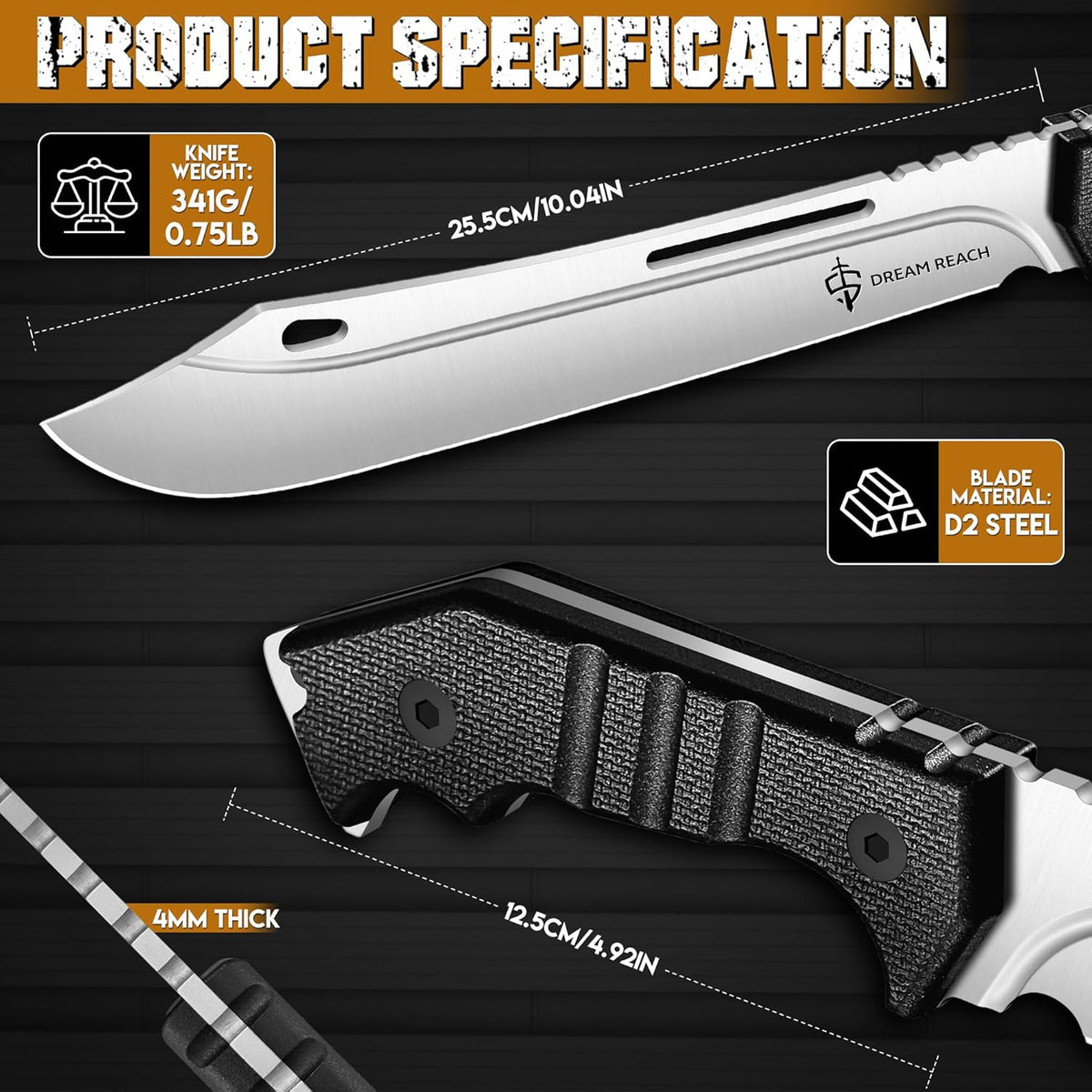 Dream Reach Heavy Duty Machete - Portable Full Tang Outdoor Knife with Sheath Strap for Camping