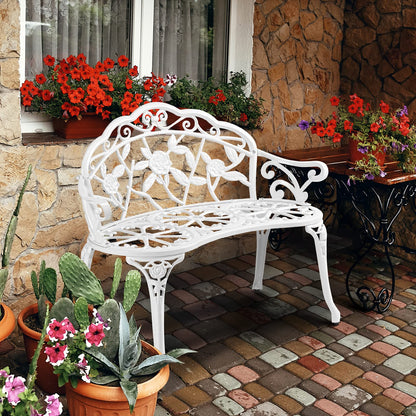 VINGLI 38.5" Patio Park Garden Outdoor Metal Rose Bench, 2-Person Cast Iron Cast Aluminium Frame