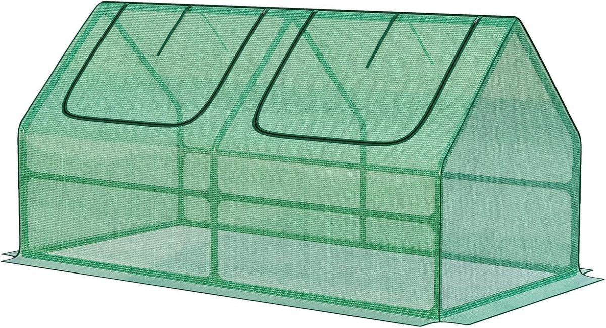 Aoodor 4 x 2 x 2 ft Mini Greenhouse with 2 Zipper Doors, Water Resistant, UV Protected for Flowers