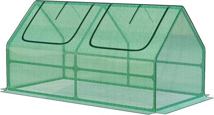Aoodor 4 x 2 x 2 ft Mini Greenhouse with 2 Zipper Doors, Water Resistant, UV Protected for Flowers
