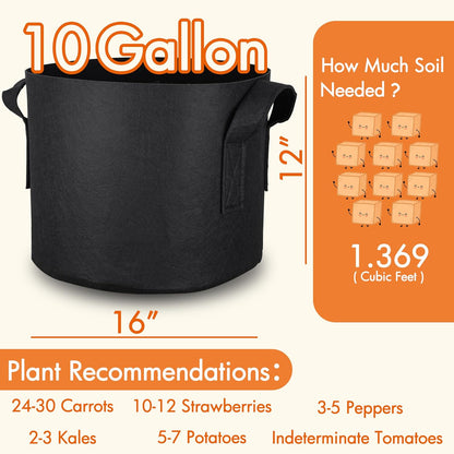 Gardzen 20-Pack 10 Gallon Grow Bags, Aeration Fabric Pots with Handles, Heavy Duty Plant Bags for