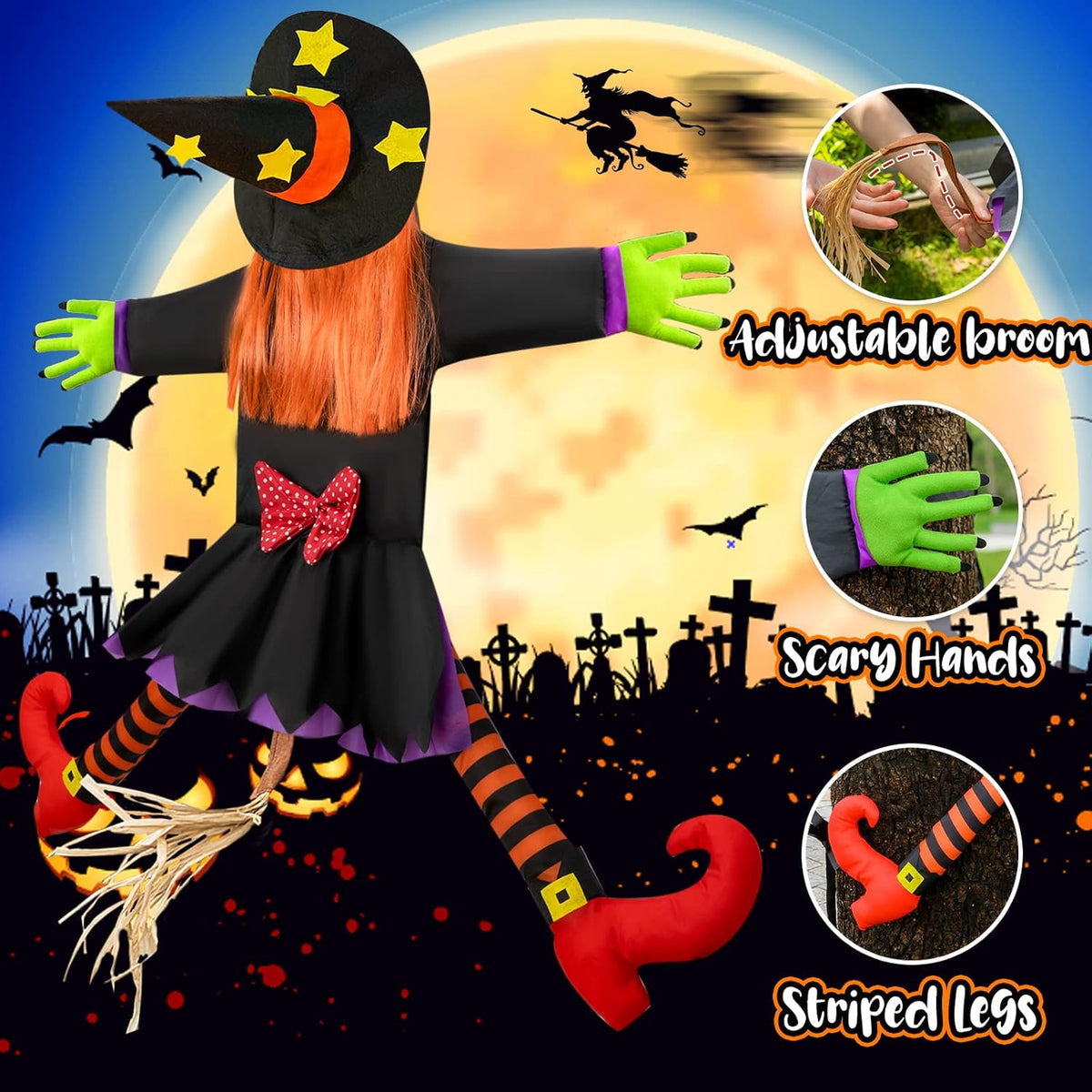 Halloween Decorations Outdoor Crashing Witch: 44'' Flying Crashed Witches Hanging into Tree