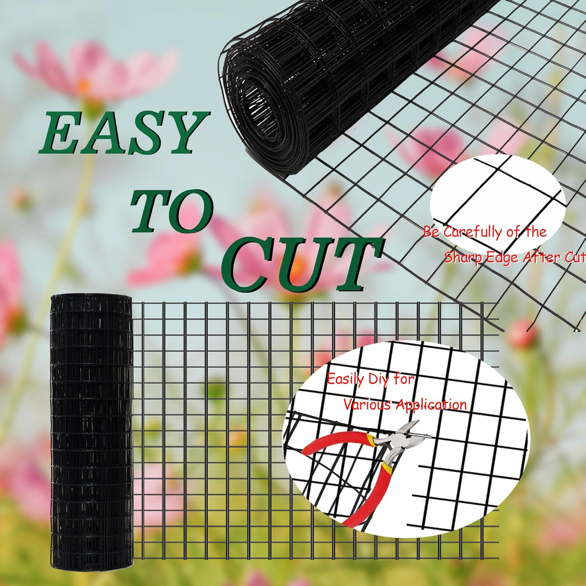 Black Metal Garden Fence, 60inch(H) x 50ft(L), 2 inch x 3 inch,14GA 2/3/4/5/6 Ft Tall Chicken Wire