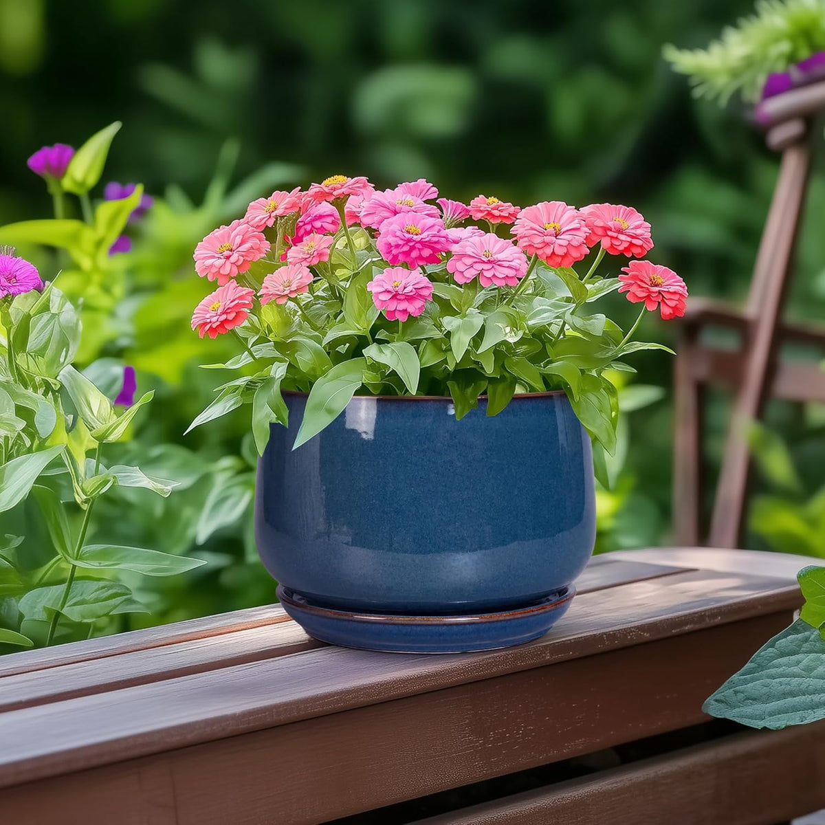 G EPGardening Ceramic Planter 6 Inch - Round Modern Ceramic Pot for Plants with Drainage and Plant