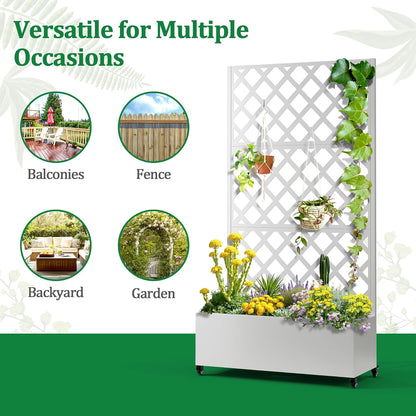 Metal Raised Garden Bed with Trellis and Wheels, 2 in 1 Trellis with Planter Box & Privacy Screen
