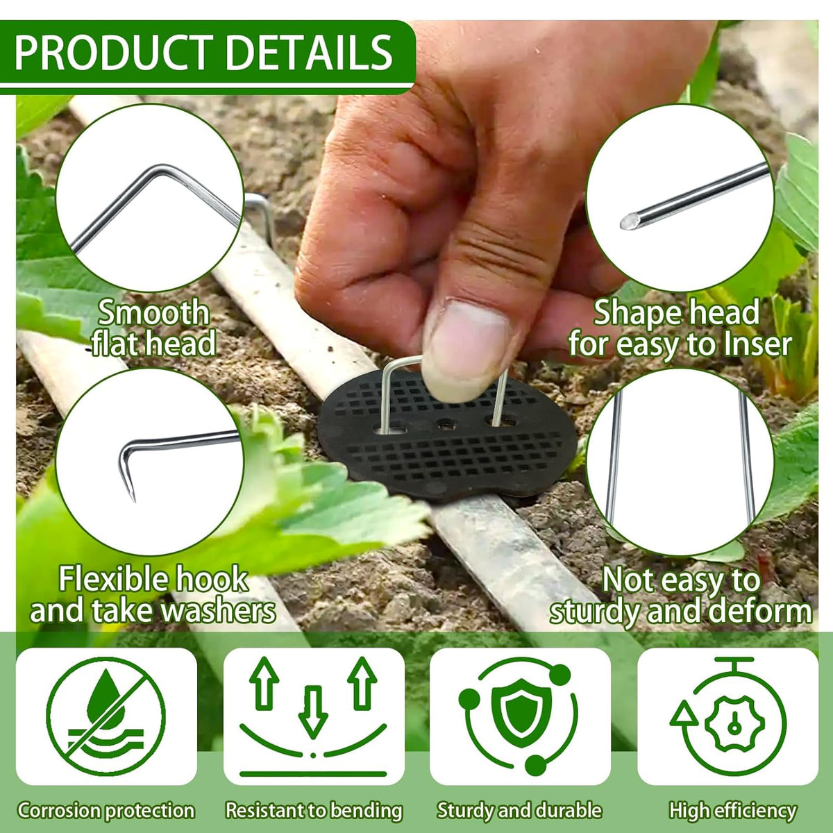 100Sets Garden Stakes Staples and Fixing Gaskets 6 Inch U Shaped Heavy Duty Lawn Staples 11 Gauge