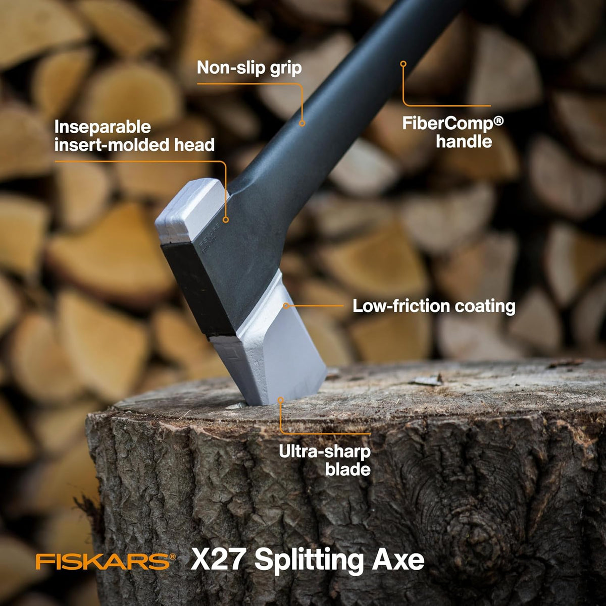 Fiskars X27 Super Splitting Axe, 36" Wood Splitting Axe for Medium to Large Size Logs with