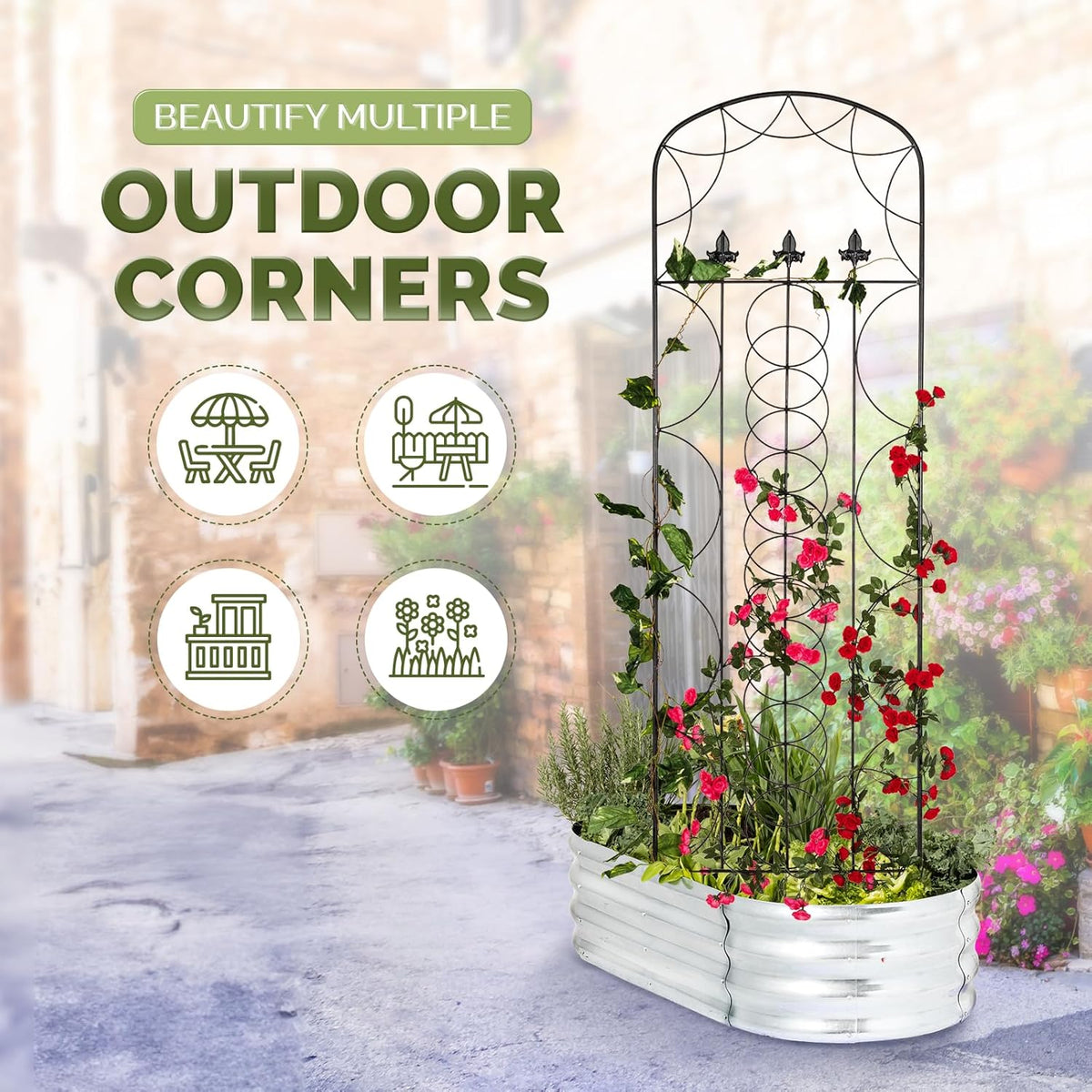 Idzo 71 in. Decorative Metal Trellis for Climbing Plants Outdoor, Heavy-Duty Steel Garden Trellis