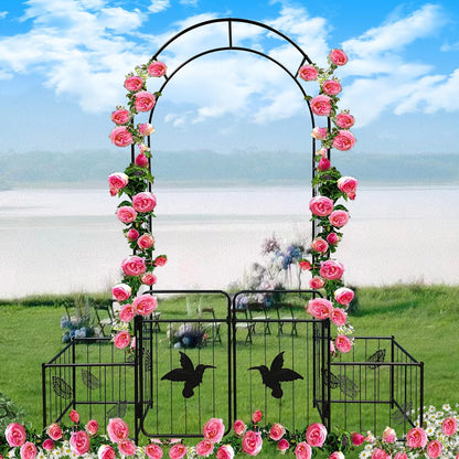 Metal Garden Arbor Arch with Gate and Plant Box, 86.6" H Garden Trellis Wedding Arch Party