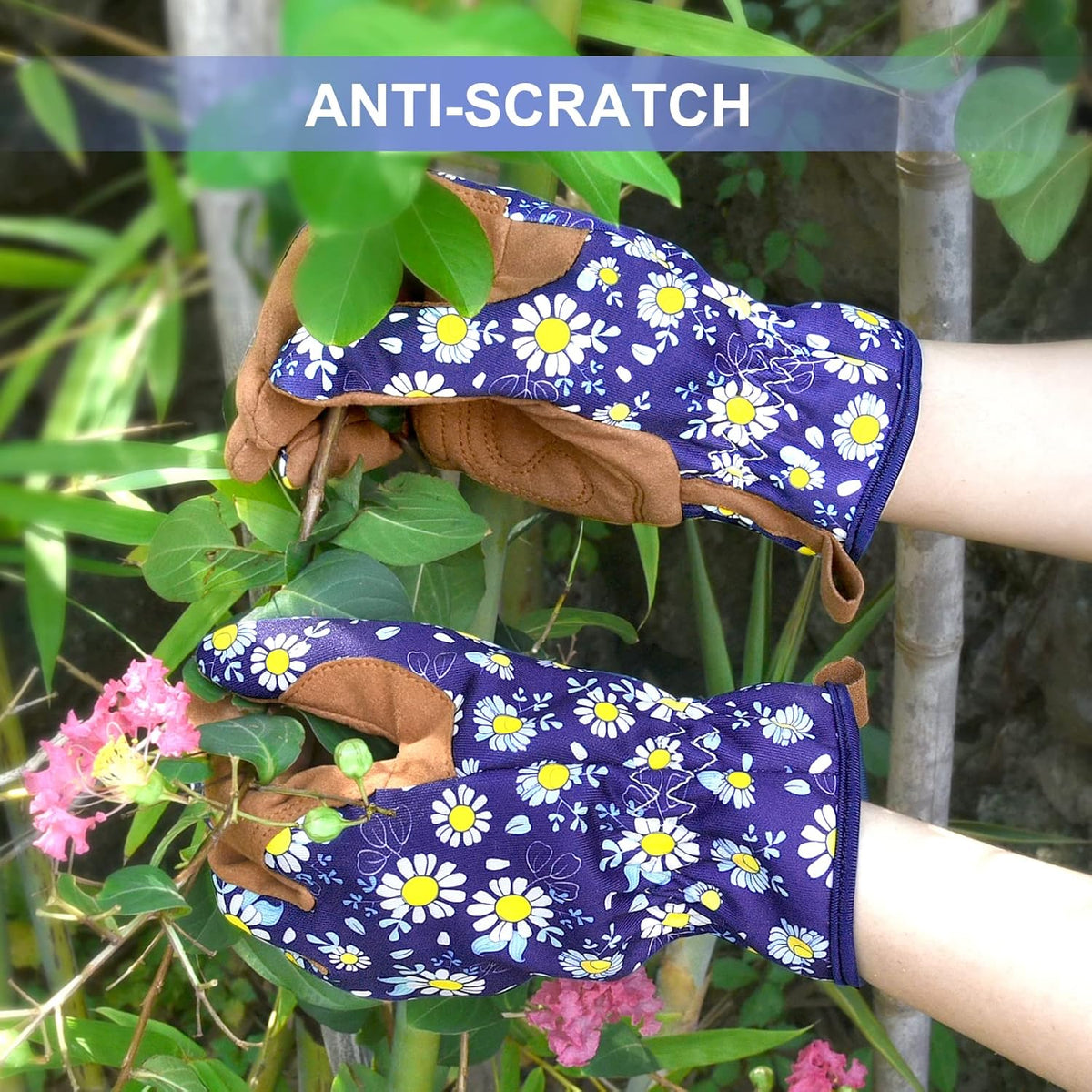 Womens Gardening Weeding Working Gloves, Leather Garden Glove for Women Thorn Proof No Stab for