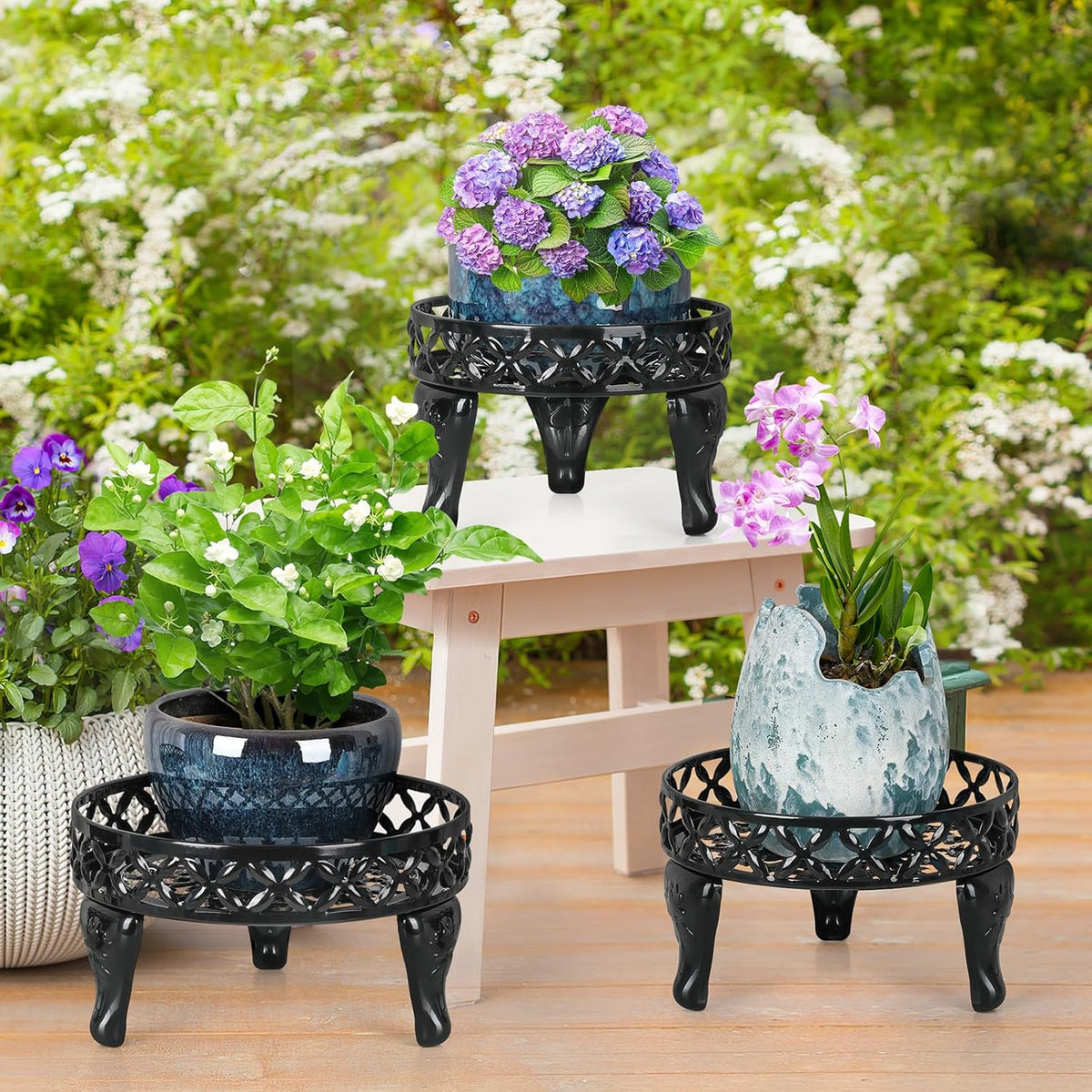 3 Pack Metal Plant Stands Indoor Outdoor,Heavy Duty Iron Flower Pot Stands for Multiple