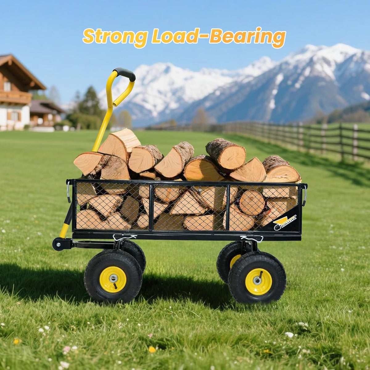 900 lbs Steel Garden Cart, Heavy Duty Yard Utility Wagon with 10" Pneumatic Tires, Removable Mesh