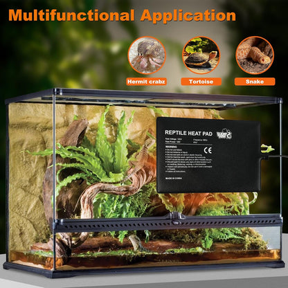 LUCKY HERP Reptile Heat Pad 8x12 Inch 16W Under Tank Terrarium Heating Mat, Reptile Heat Mat