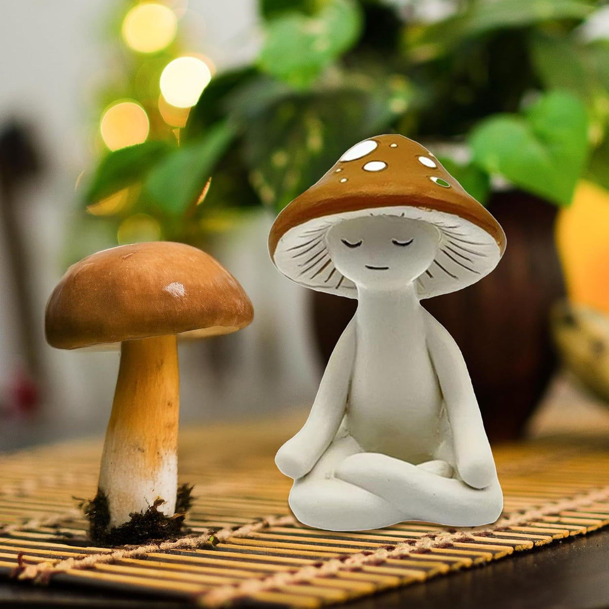 Meditation Mushroom Resin Statue - Cute Meditation Mushroom Statue for Desk Living Room Resin