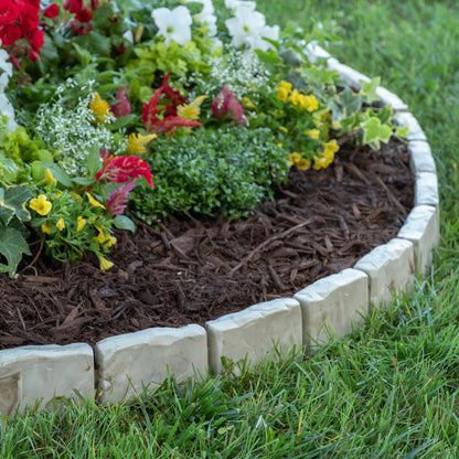 EasyFlex No-Dig Landscape Edging with Anchoring Spikes, 2.7 in. Tall Decorative Stone-Look Garden