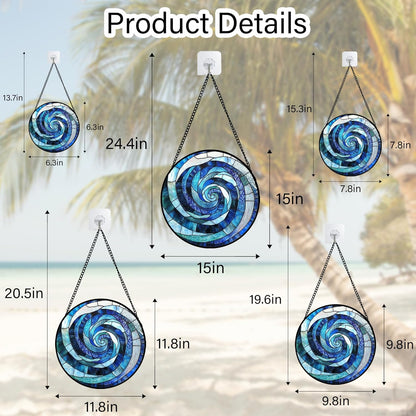 Stained Glass Window Hanging - Blue Abstract Swirl Suncatcher for Doors Garden Patio Unique Sun