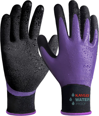 KAYGO Waterproof Work Gloves for Men and Women, Rubber Coated Non-slip Working Gloves for Garden