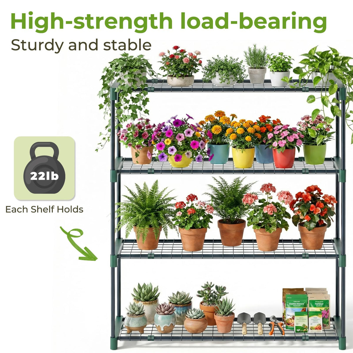 Ohuhu Plant Greenhouse Shelves 4 Tier 2 Pack Extra-Wide Stable Green House Shelving for Outdoor