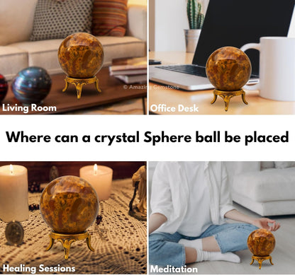 Amazing Gemstone Fruit Jasper Crystal Ball with Stand - 2 Inches Crystal Sphere Meditation Balls