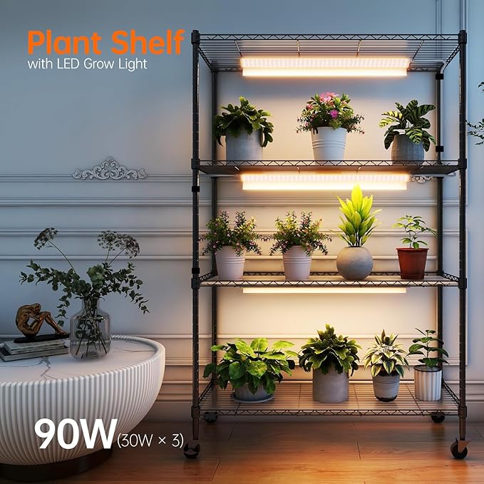 Bstrip Plant Shelf with Grow Lights, 4-Tier Grow Light Shelf with 30W T5 Full Spectrum Grow Lights