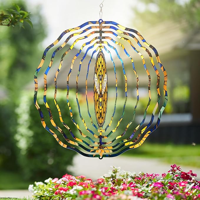 FLAGWIX Christmas Bee Wind Spinners Outdoor - 3D Stainless Steel Metal Wind Spinners 12 in - Bee