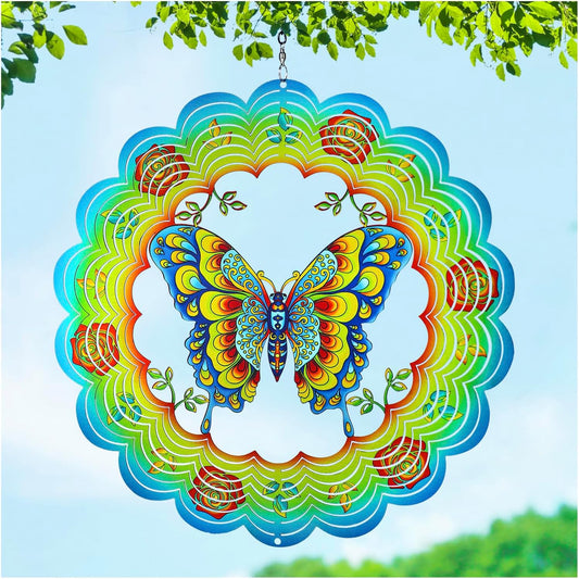 Butterfly Wind Spinners Butterfly Gifts for Women/Men 12 inch 3D Stainless Steel Hanging Wind