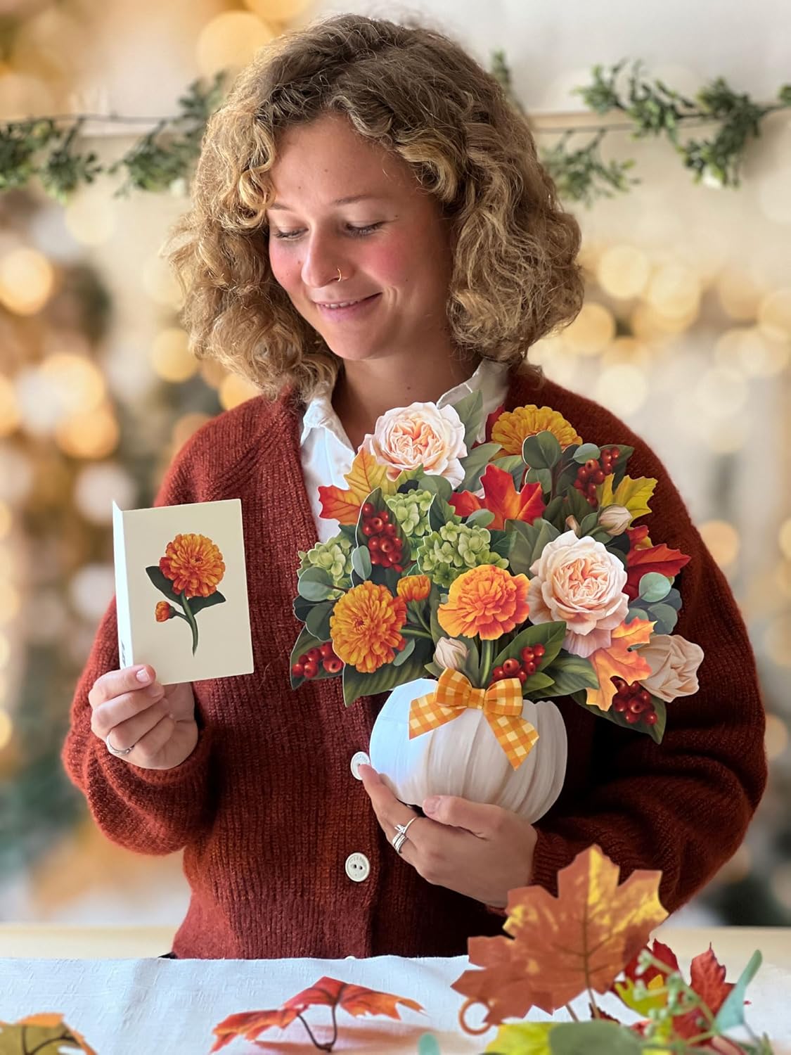 Freshcut Paper Pop Up Cards, Pumpkin Spice, 12 Inch Life Sized Forever Flower Bouquet 3D Popup