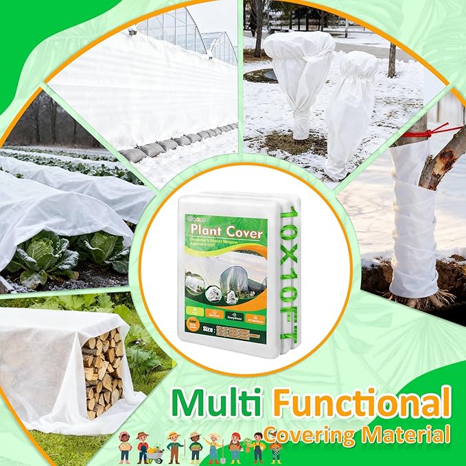 White Plant Covers Freeze Protection, 10 x 10 ft - 1.5 oz/yd² Frost Cloths for Outdoor Plants, Tree