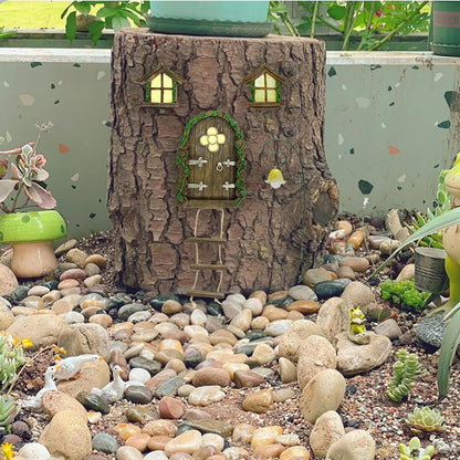 Fairy Door and Windows Garden Kit Accessories Outdoor, Glow in Dark Gnome House for Tree, Lawn Yard